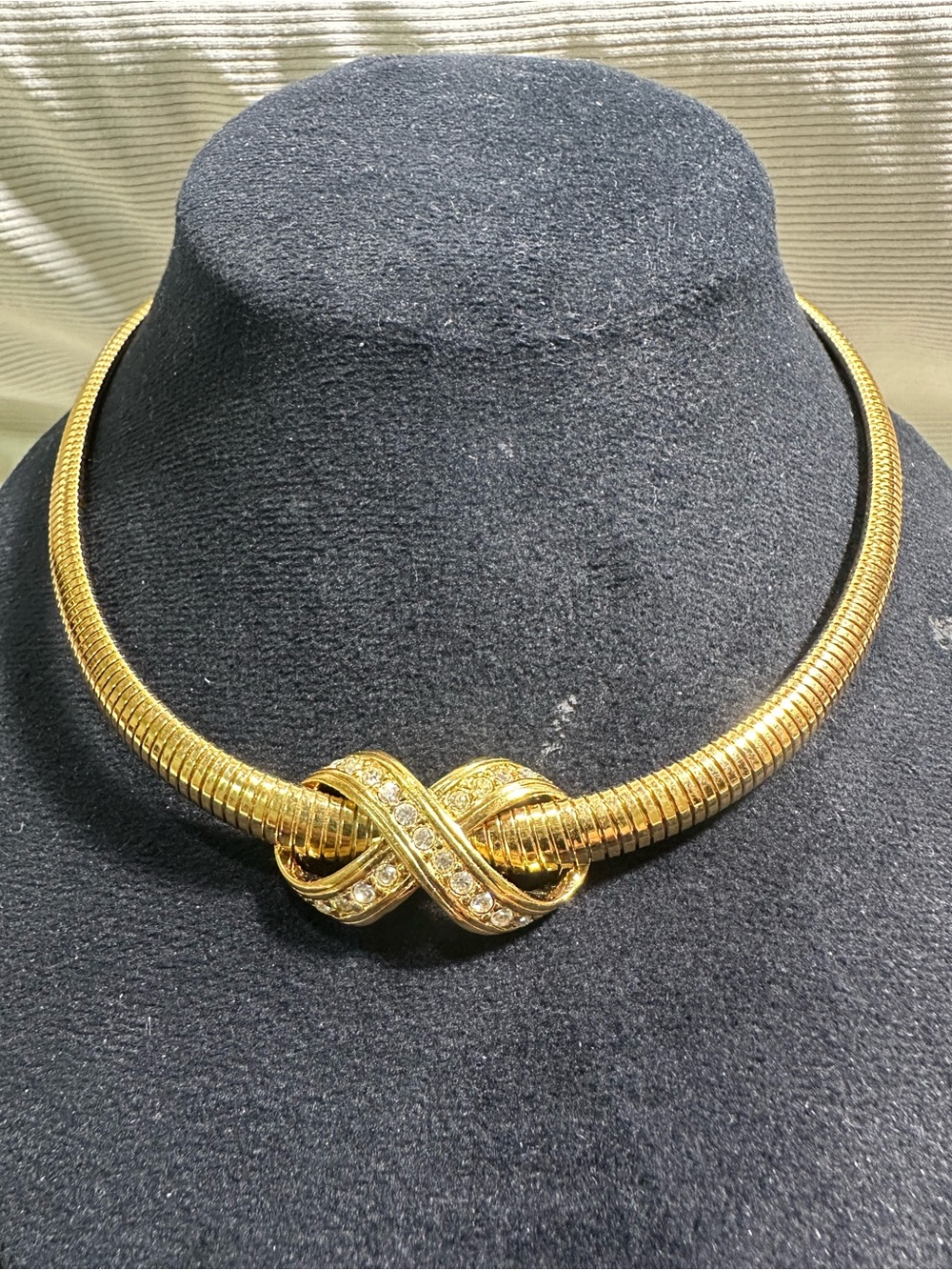 Vtg: Omega Infinity Rhinestone Slider Pendant Necklace